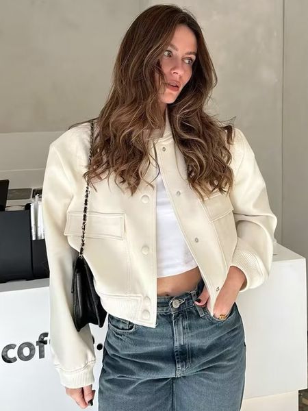 

women's jackets traf 2023 women bomber jacket fashion spring with pockets vintage female long sleeve casual coat in outerwear 230726, Black;brown