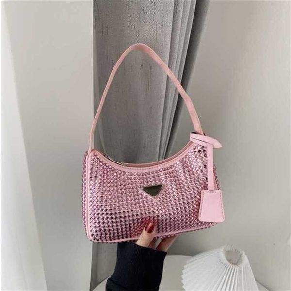 

2023 luxury bags rhinestone spring and small square shoulder texture messenger