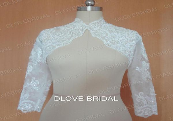 

real image long sleeve lace bridal jacket sequin beaded lace appliques wedding party dress wraps bolero custom make epacket 3246393, White
