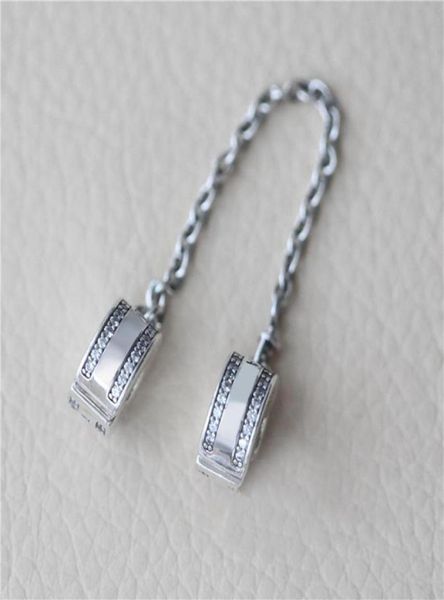 

classic charm safety chain 925 sterling silver with cz diamond for silicone safety chain with original box7758185, Bronze;silver