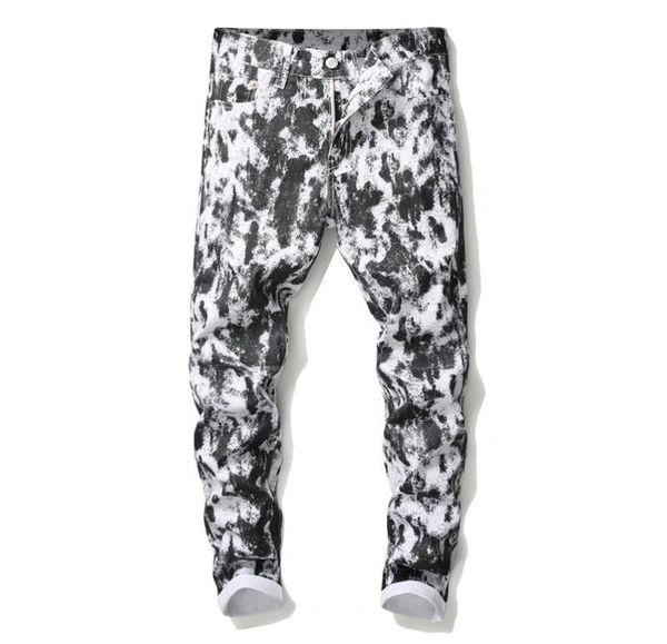 

ebaihui new stretch mens jeans white oil painting skinny pants men039s casual cotton denim graffiti printed trousers 29364700595, Blue