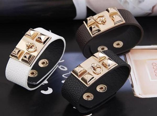 

new fashion unique designer jewelrycharm crystal braceletspunk rock style leather cuff bracelet wristband bangle4781274, White