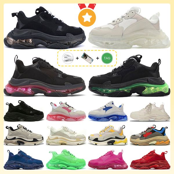 

triple s designer shoes platform sneakers clear sole black white grey red pink blue royal neon yellow green tennis trainers for men and wome