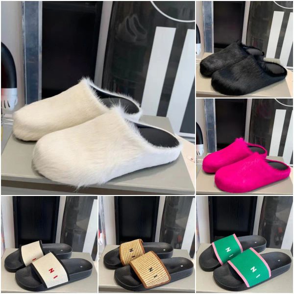 

designer slipper women sandal lambhair slipper furry slieds flat rubber bottom slipper lamb wool warm shoes outdoor sandal, Black