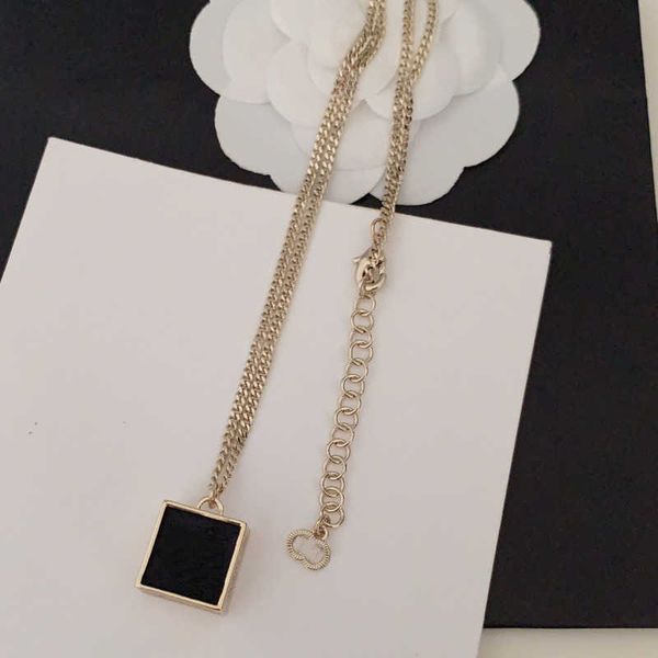 

designer jewelry necklace personality black leather square pendant necklace made of female brass material