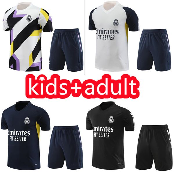 

soccer tracksuits sets real madrids tracksuit set 23/24 short sleeve shorts men and kid football kit chandal futbol survetement madrides tra, Black