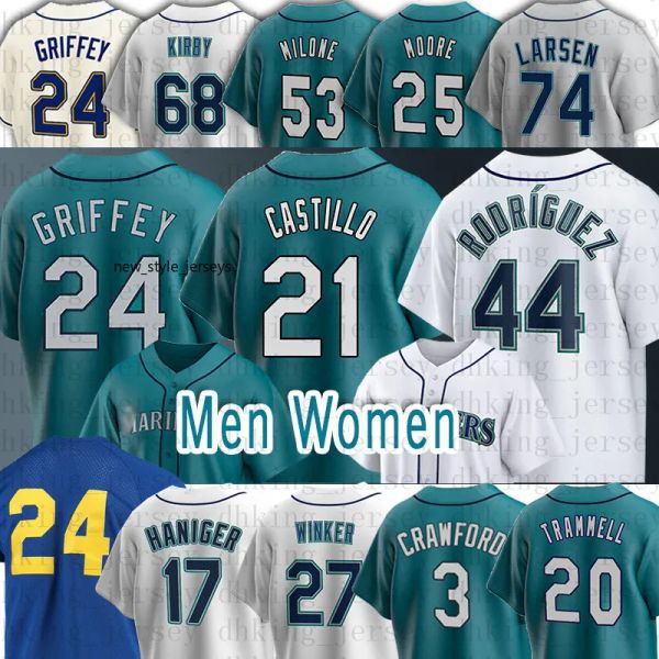 

seattle 44 julio rodriguez mariners baseball jerseys 24 ken griffey jr 21 luis castillo mitch haniger dylan moore taylor trammell milone cas, Blue;black