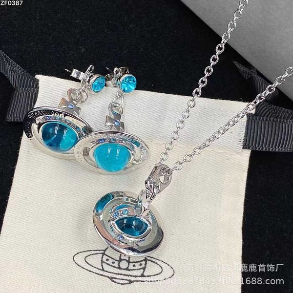 

empress dowager xi blue saturn full diamond necklace feminine style sweater light luxury small and popular high sense collar chain, Silver