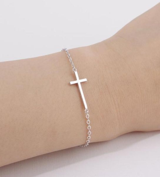 

30pcs b009 gold silver horizontal sideways cross bracelet simple tiny small religious cross bracelet cool faith christian cross b4198871, Golden;silver