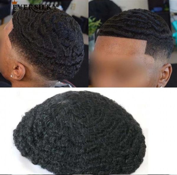 

10mm deep wave curly jet black human hair prosthesis toupee for men thin skin durable easy install indian remy hairs men039s to3294904