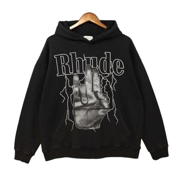 

fashion brand lightning gesture letter wash hooded sweater men and women high street hoodie coat6674087, Black