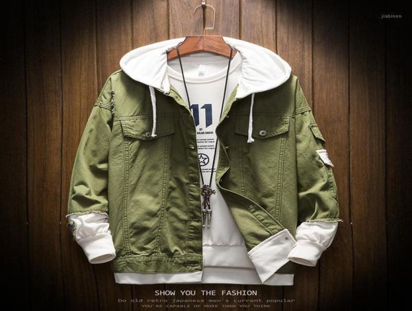 

brand men hooded denim jacket pink jean coats good quality cotton fashion hole jeans jackets men039s7714510, Black;brown