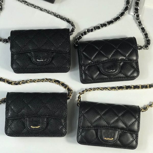

four styles women miniflap card holder classic caviar leather quilted shoulder bag vintage luxury handbag multi-pocket wallet gold silver ha, Brown;gray
