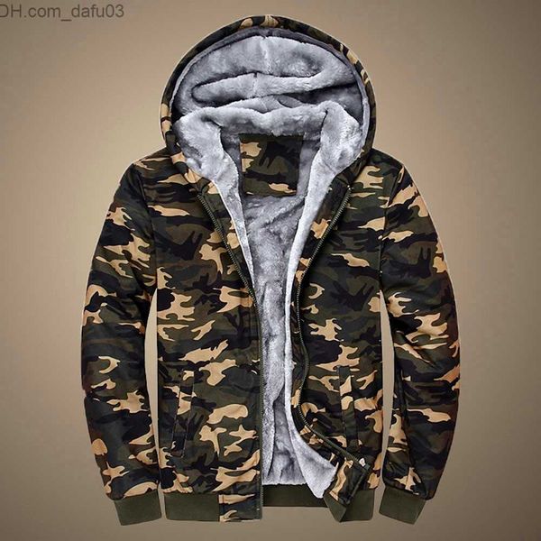 

men's down parkas mens winter coat camouflage casual zipper hooded jacket coat soft fleece warm thicken men parka overcoat asian size z, Black