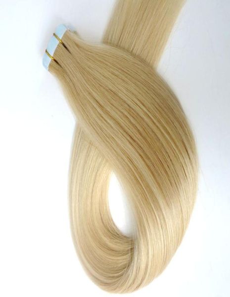 

100g 40pcspack glue skin weft tape in human hair extensions 18 20 22 24inch 60platinum blonde brazilian indian remy human hair9101900, Black