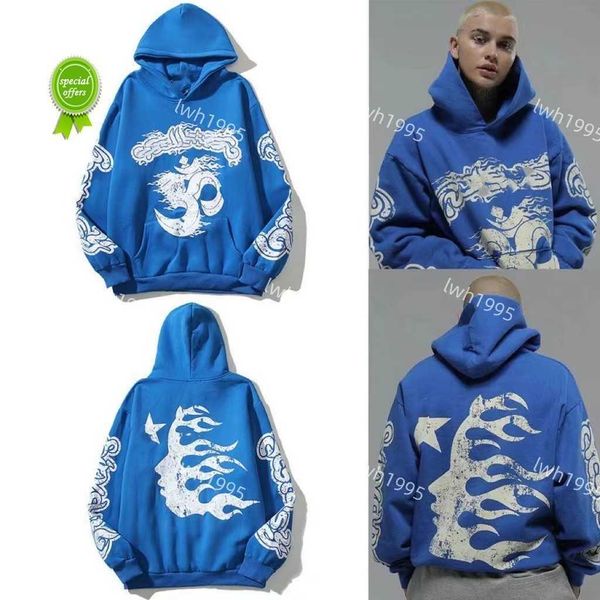 

kanyes wests hoodie fashion hell star hellstar flame printed and womens loose coat pullover sweater hooded2mgy, Black