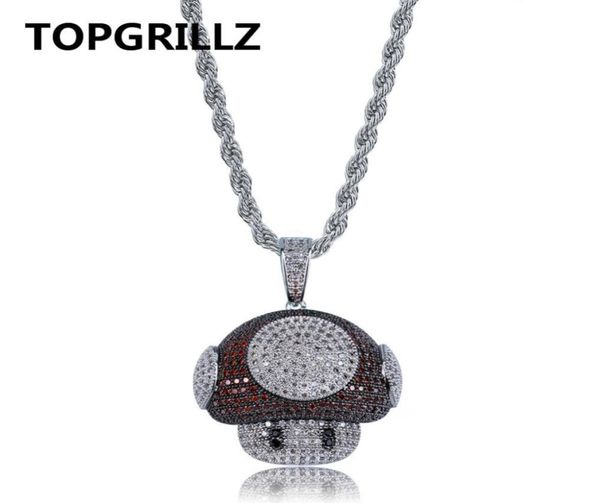 

rillz hip hop shiny colorful mushroom pendant necklace charm for men women gold silver color cubic zircon jewelry rope chain9127940