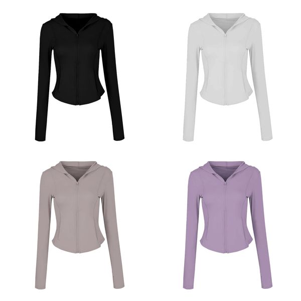 

nude hooded sports jacket women's hooded elastic quick drying fitness running training outerwear yoga suit long sleeves, White;red