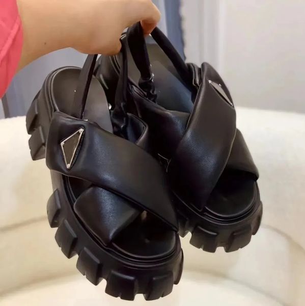 

thick sole sandals designer fashion women flat bottom slippers summer classic slippers open toe beach shoe home casual dinner shoes, Black