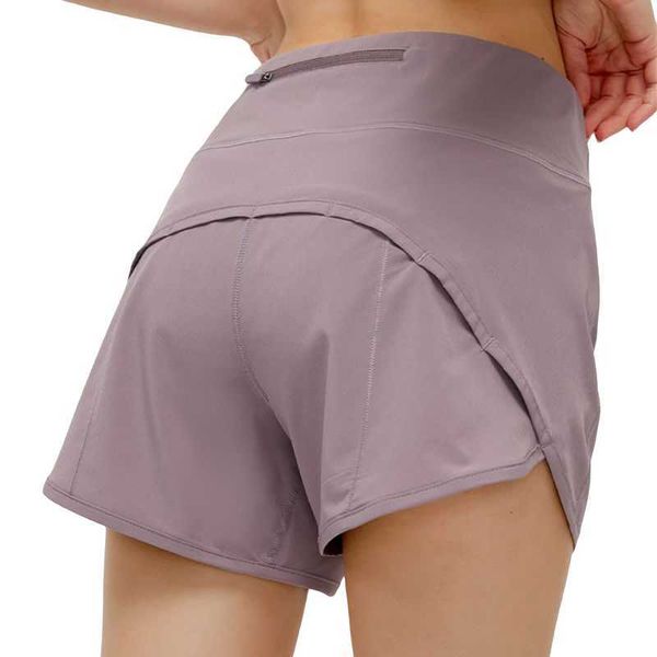 

yoga lulu women shorts back zipper pockeks sports shorts running short linner exercise workout training shorts lemon