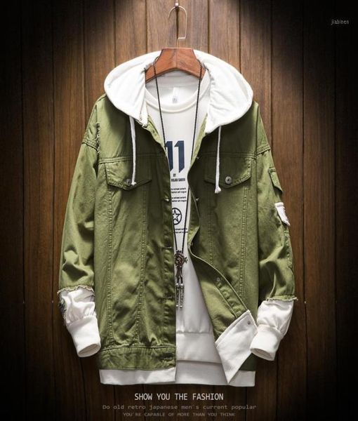 

brand men hooded denim jacket pink jean coats good quality cotton fashion hole jeans jackets men039s6338072, Black;brown