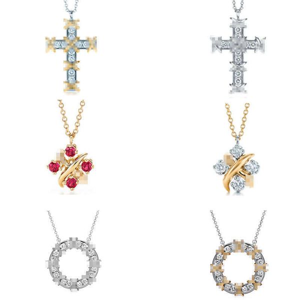 

versatile tiffay 925 sterling silver cross set with diamonds colorful electroplated round ring pendant necklace tiejia full diamond jewelry, Black