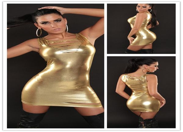 

6 colors women metallic faux leather bodycon mini dress shiny disco clubwear slash wet look dress8272223, White;black