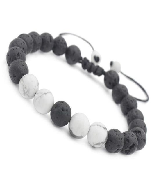 

natural lava rock stone howlite round bead bracelet adjustable black white 8mm beads hand string jewelry for men women2408381