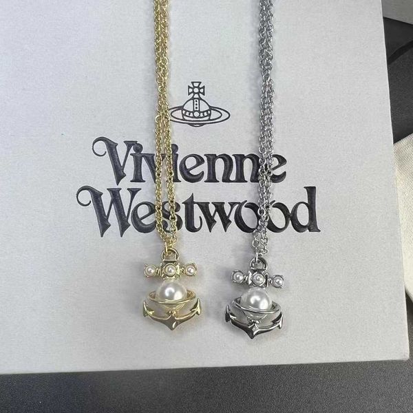 

spring/summer new western queen mother's boat saturn pearl necklace female vivian personality anchor series collar chain, Silver