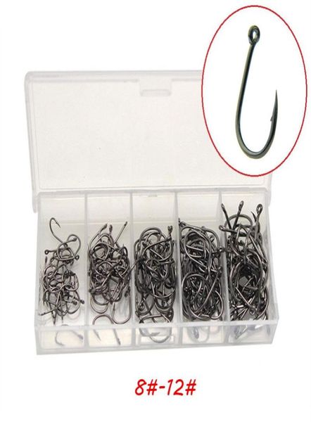 

5 sizes mixed 812 black ise single hook high carbon steel barbed hooks asian carp fishing gear 500 pieces box7008988