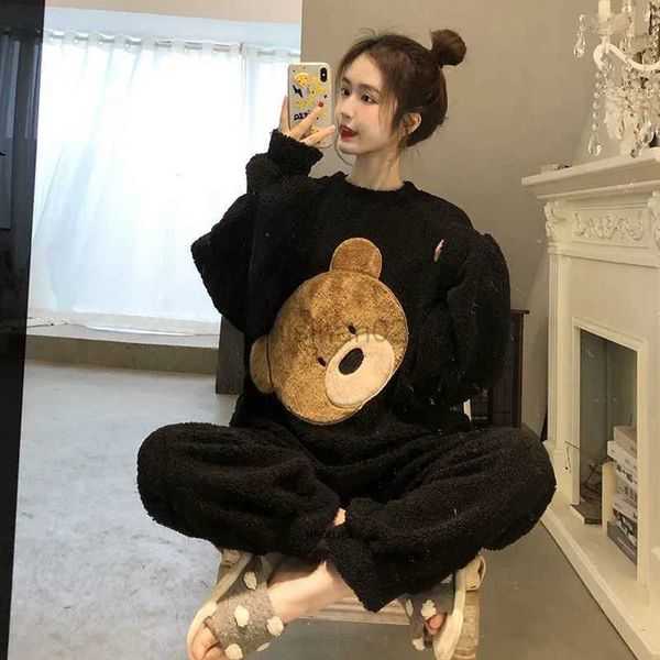 

women's sleep lounge large size 6xl autumn winter warm sleepwear sets long sleeve women long johns soft loose outerwear home coral flee
