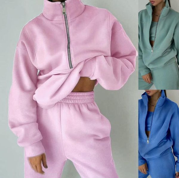 

women's sets 2023 autumn and winter women's two piece pants sweater brushed sports street fashion casual women's suits, White
