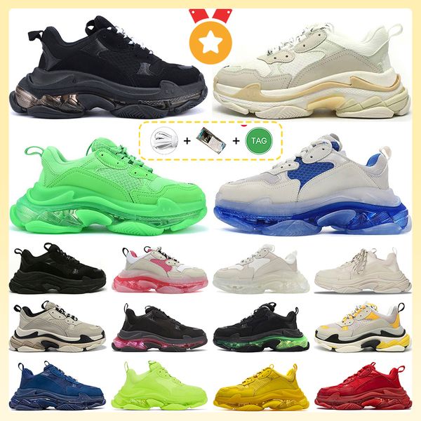 

2023 triple s men women designer shoes platform sneakers clear sole black white grey red pink blue royal neon green mens trainers tennis