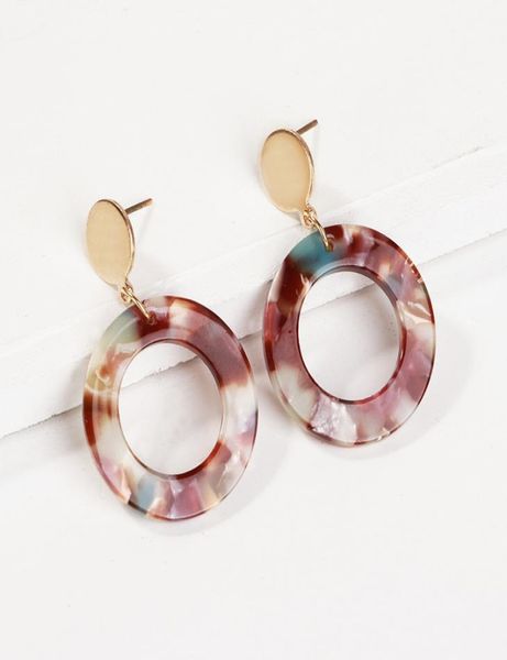 

acetate version earrings multicolor pattern resin disc earrings ear clips hollow round retro earrings1308944, Golden;silver