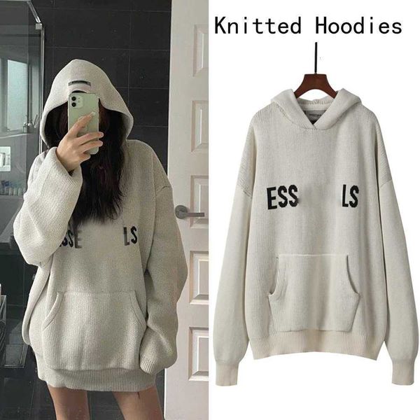 

2023 mens women designer essentialhoodie sweater knits keep warm in autumn winter hooded sweatshirt loose letter essentail hoodies casual pu, Black