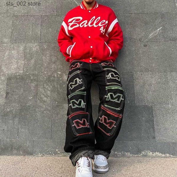 

men's jeans y2k jeans hip hop multiple pockets print minus two black pants baggy jean men harajuku punk gothic wide leg trousers street, Blue