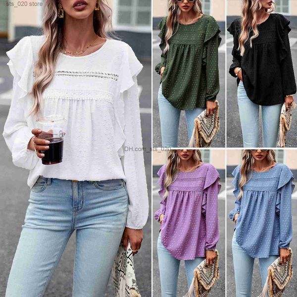

women's blouses shirts design a solid color shirt for women's 2023 autumn/winter temperament casual long sleeve t230727, White