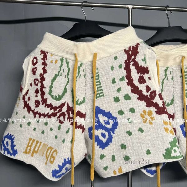 

rhude shorts designer short mesh mens breathable shorts waist flower jacquard letter drawstring wool shorts knitted men's casual pants, White;black