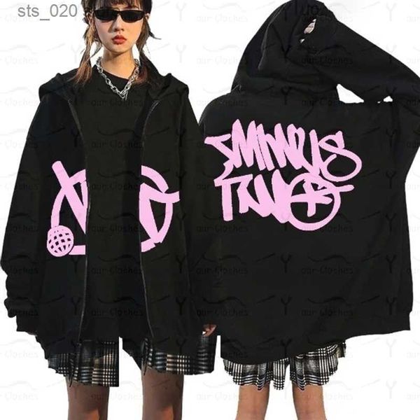 

women's hoodies sweatshirts ins minus two y2k clothes zip hoodie harajuku women minus two sweatshirt printed pattern streetwear men&#03, Black