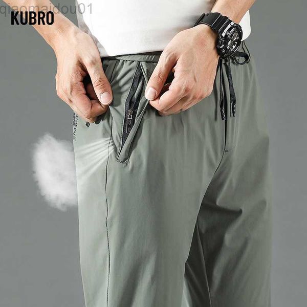 

men's pants kubro summer daily ice silk streetwear men's thin straight suit pants loose breathable drape harem casual drawstring t, Black