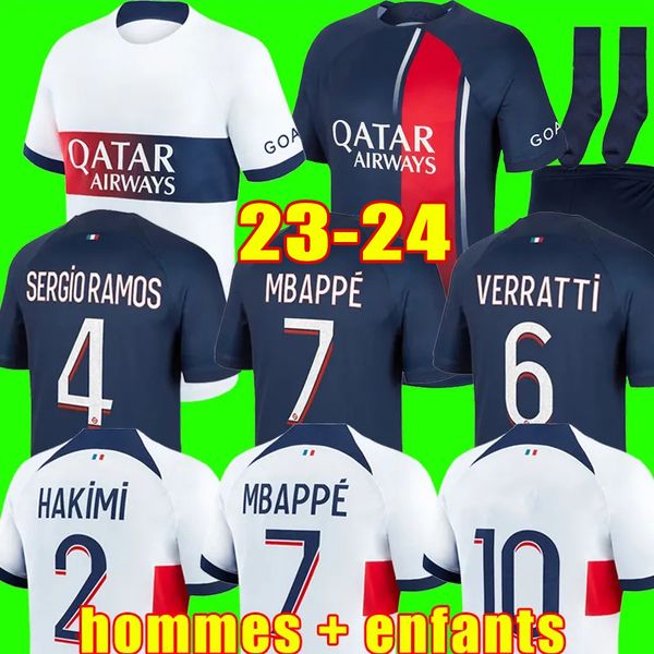 

mbappe hakimi soccer jersey 23 24 sergio ramos player maillots de football 2023 2024 marquinhos verratti psgs men kids kit shirt equipment u, White;black