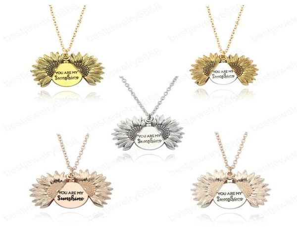 

new women gold necklace custom you are my sunshine open locket pendant necklaces flower jewelry christmas gift2422537, Silver