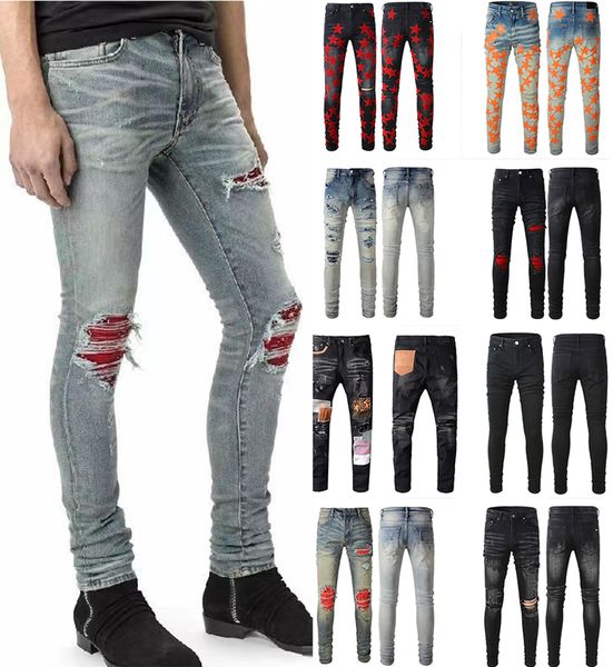 

back jeans men ripped brand man long pants trousers streetwear denim skinny slim straight biker jean pencil pants men black jeans designer c, Blue