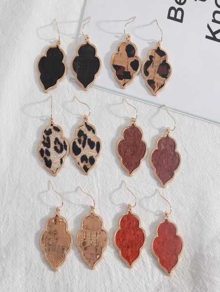 

flower hexagon leopard wood grain pattern pu leather charms earrings gold color dangle brincos pendientes fashion brand jewelry wo7931173, Golden