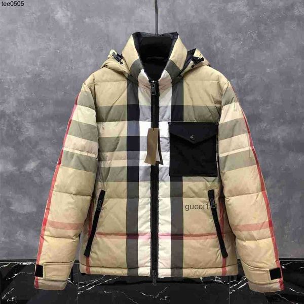 

burbreries sided fashionable goose family winter down new designer british men's plaid double jacket burberies down hooded b plaid ski, Black