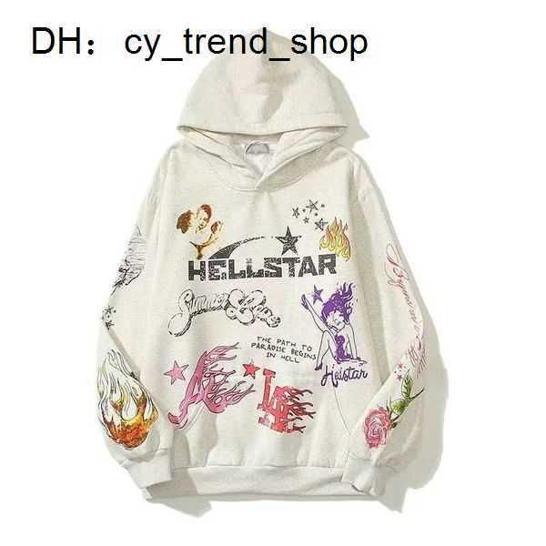 

hellstar hoodies men's sweatshirts high street fleece y2k hooded graphic harajuku stranger things oversize lose warm pullover loose hip, Black