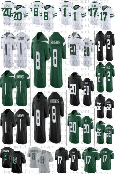

8 aaron rodgers football jersey ahmad sauce gardner garrett wilson zach wilson jetes breece hall jerseys stitched embroidery, Black;red
