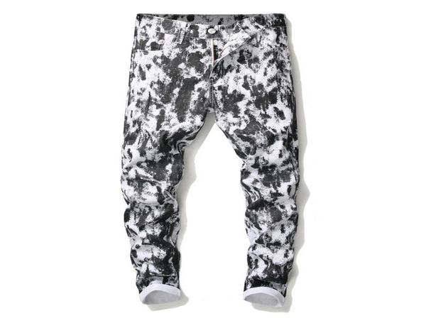 

ebaihui new stretch mens jeans white oil painting skinny pants men039s casual cotton denim graffiti printed trousers 29362886898, Blue