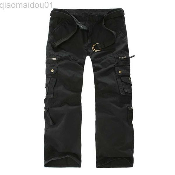 

men's pants men's cargo pants multi pocket overalls casual pants tactical commandos styles loose full length male casual trousers, Black