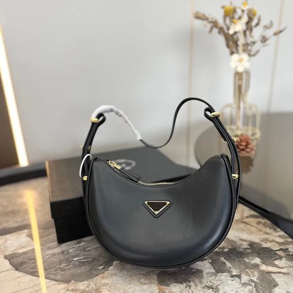 

designer bag fashion shoulder bag triangle logo crescent bag women's carry bag messenger bag white leather luxury brand dinner party ba